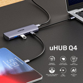 uHUB Q4 4-in-1 10Gbps USB-C Hub with 2 USB-A & 2 USB-C Ports