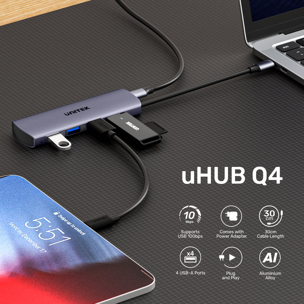 uHUB Q4 4-in-1 10Gbps USB-C Hub with 4 Ports USB-A