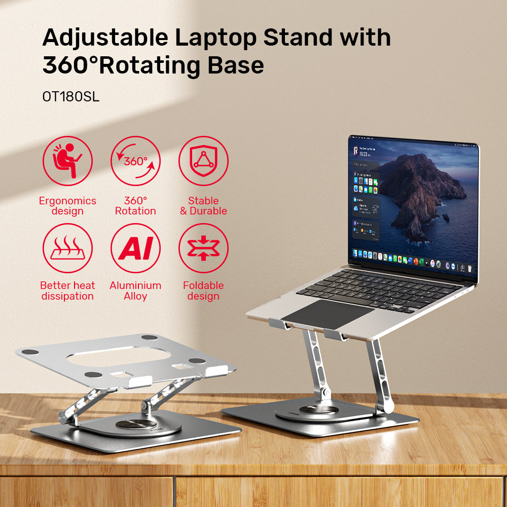 Adjustable Laptop Stand with 360° Rotating Base
