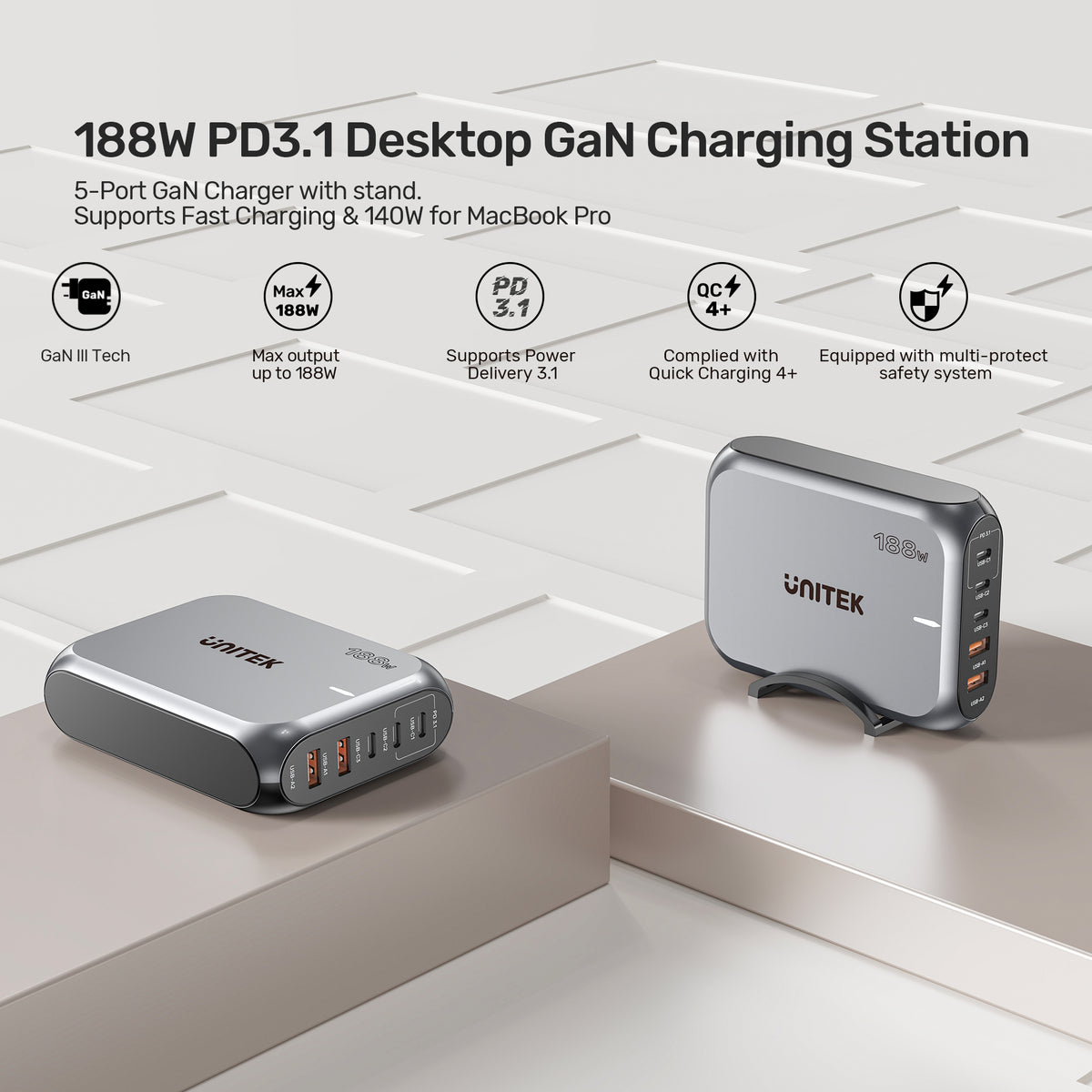 188W PD3.1 Desktop GaN Charging Station