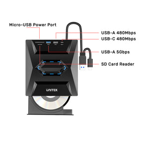 5-in-1 External Optical Drive with USB Hub