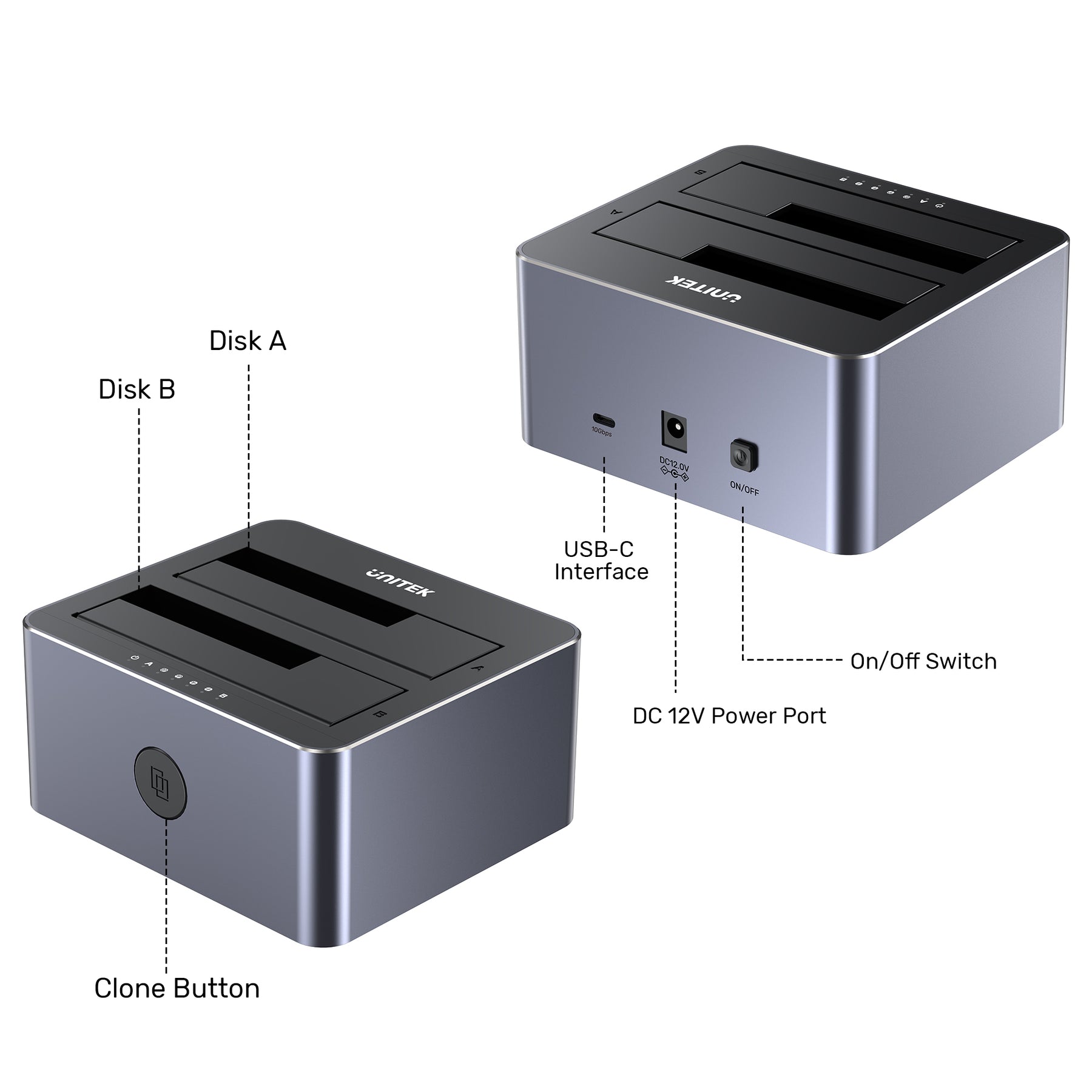 10Gbps 雙槽 USB-C 轉 SATA III 硬盤座 (具離線複製功能)